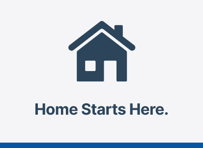 Graphic with blue house icon and text 'Home Starts Here.'