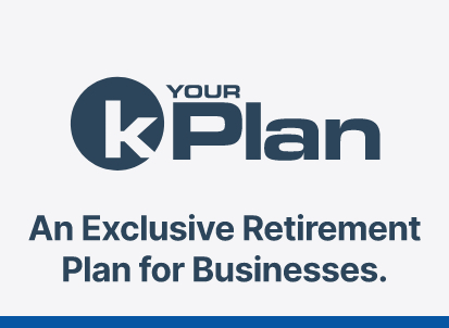 Graphic of retirement plan for businesses logo. Colors red and navy blue.