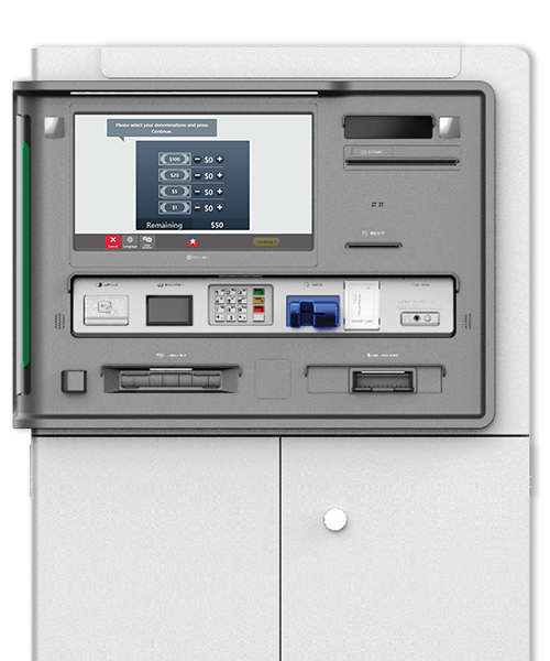 Interactive Teller Machine displaying denomination selection screen.